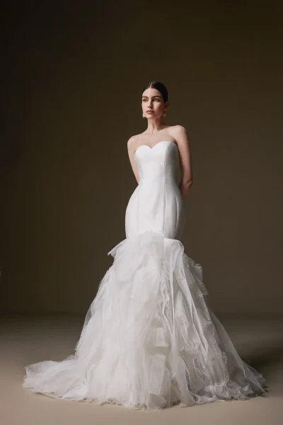 Cathy Mikado trumpet wedding gown