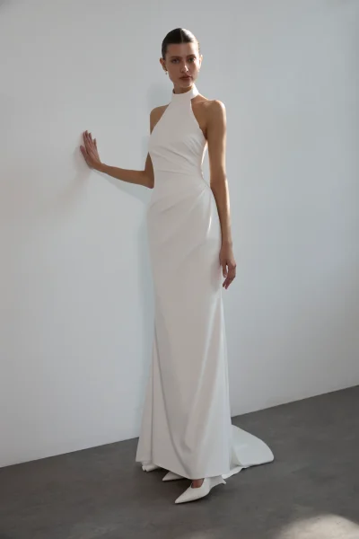 Carly matte satin halter gown